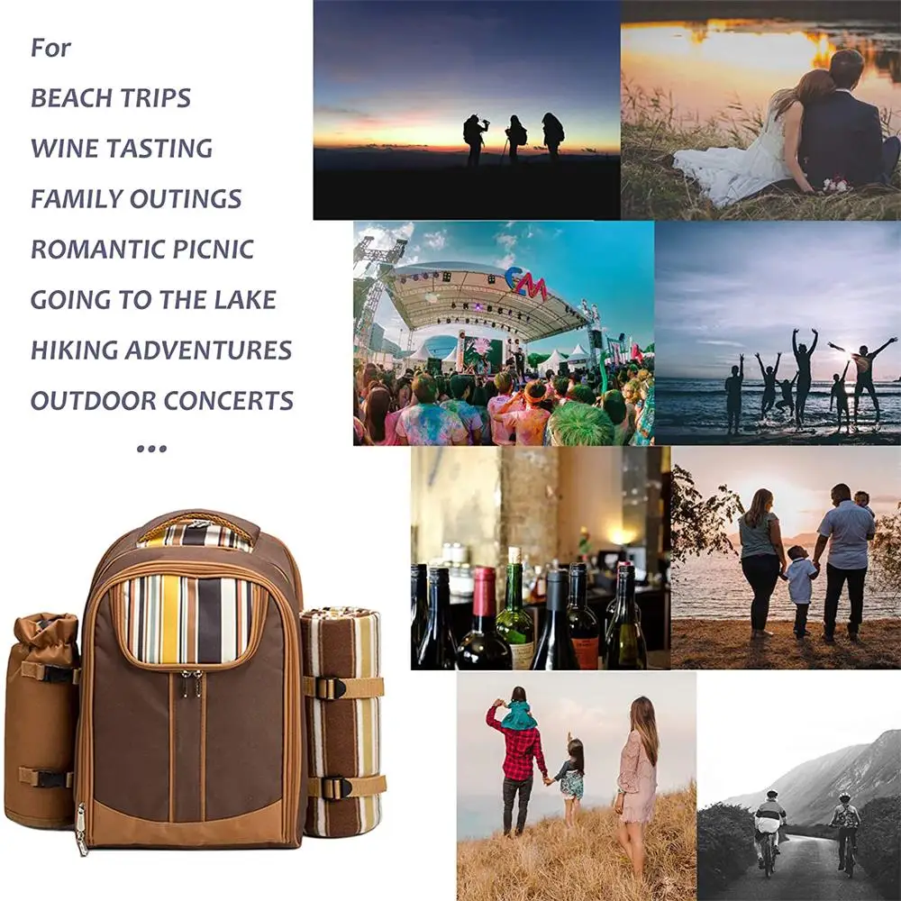 Picnic Tableware Bag Set Outdoor Portable Thermal Insulation Cold Storage 4 Person Camping Double-shoulder Picnic Backpack