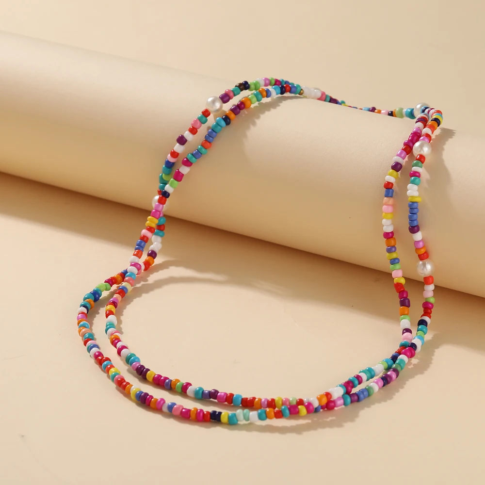 2021 New Lovely Daisy Flower Colorful Beads Pearl Clavicle Choker Necklace for Women Girls Spring Summer Jewelry Wholesale 