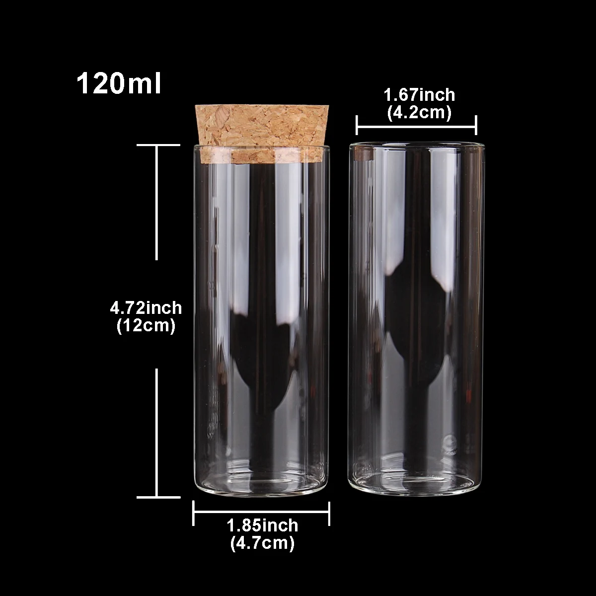 24 Pieces 120ml Test Tubes with Cork Stopper 47*120mm Spice Jars Glass Vials Storage Jar Glass Containers for Wedding Craft DIY 2
