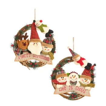 

JEYL 2PCS Christmas Rattan Wreath Christmas Dolls Door Decor Pendant Front Garland Christmas Holiday Decoration