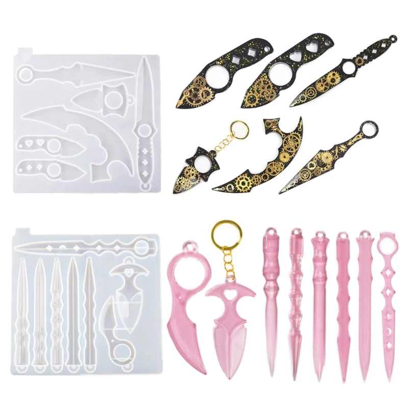 

2Pcs Self-Defence Finger Key Chain Resin Mold Swords Knife Dagger Keychain Casting Silicone Mould Jewelry Making Tools