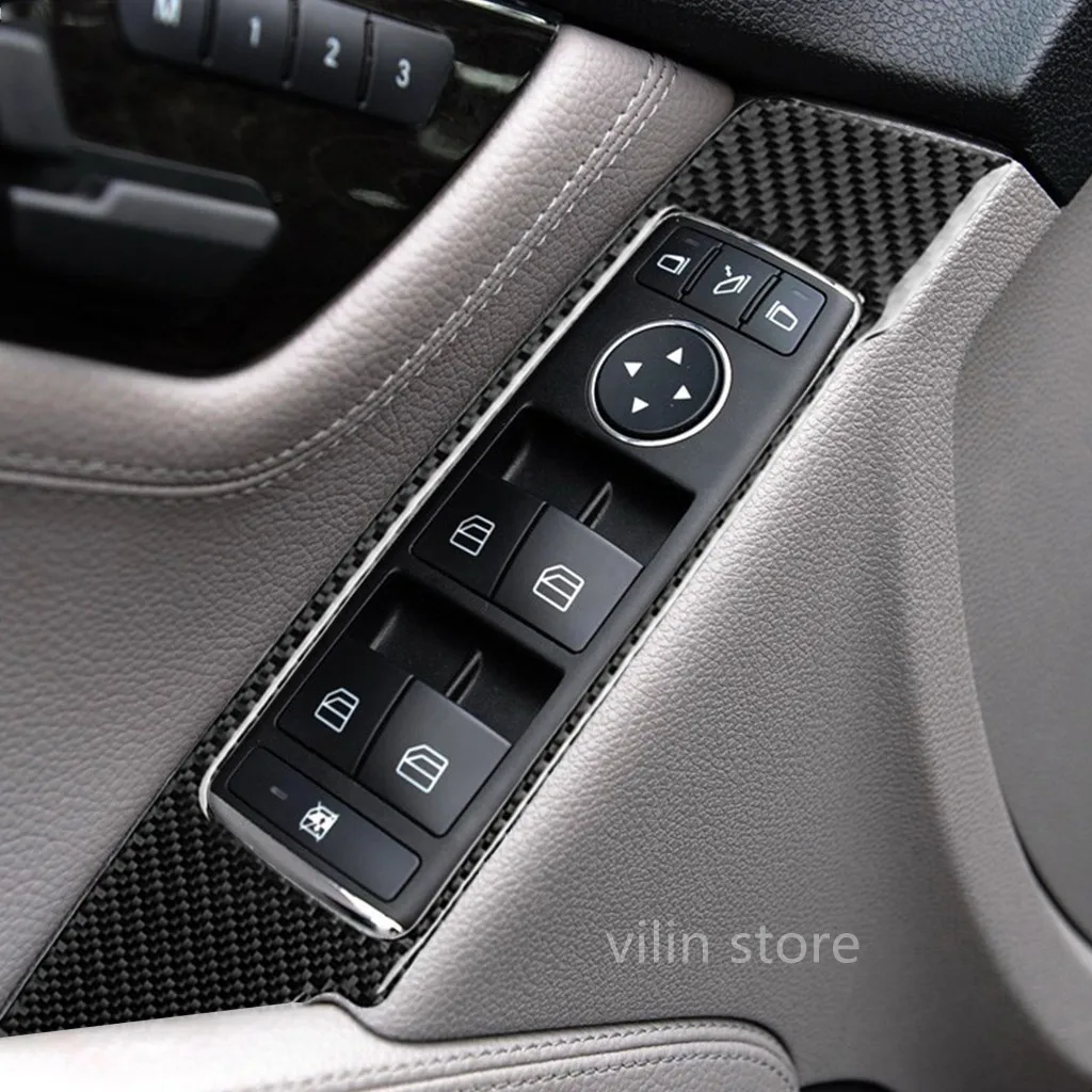 

For Mercedes W204 C Class Car Interior Decoration Carbon Fiber Window Lifter Switch Control Panel Stickers Armrest Panel Decals