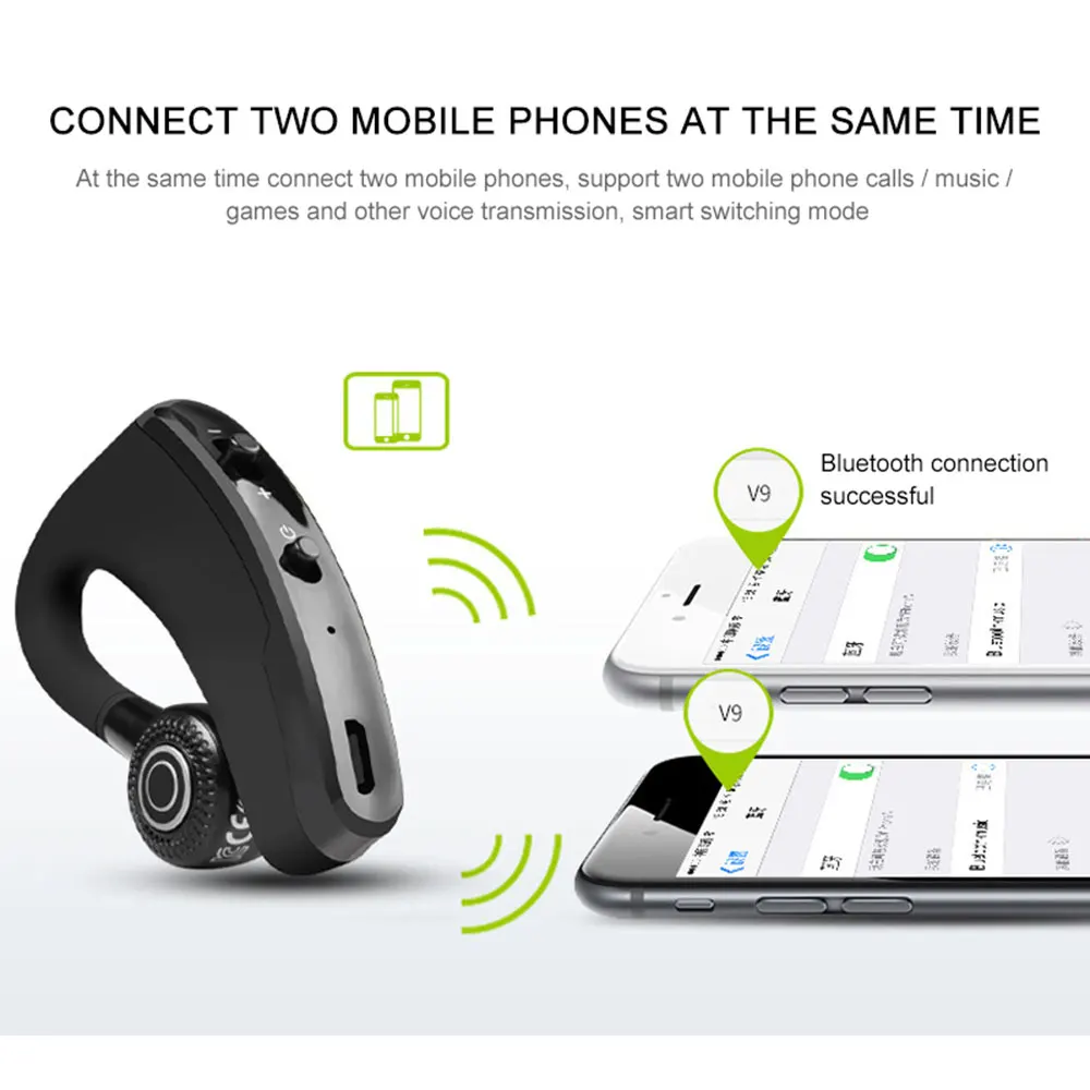 Wireless Bluetooth Headset Waterproof Business Handsfree Earbuds with MIC Voice Control Noise Canceling Headphones for Android