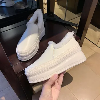 

MLJUESE 2020 fashion sneakers cow leather casual shoes winter wool blend Dad sneakers Vulcanize Shoes platform sneakers