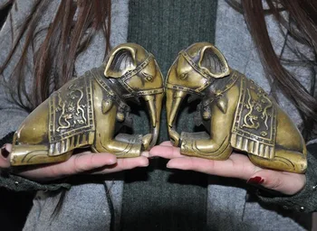 

wedding decoration 6"Old China fengshui bronze Elephants carving 4 Dragon a Pair lucky statue