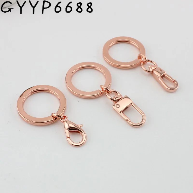 10pcs Rose gold Key ring+ hook buckle Thicken non-deformable metal steel ring flat hanging accessories