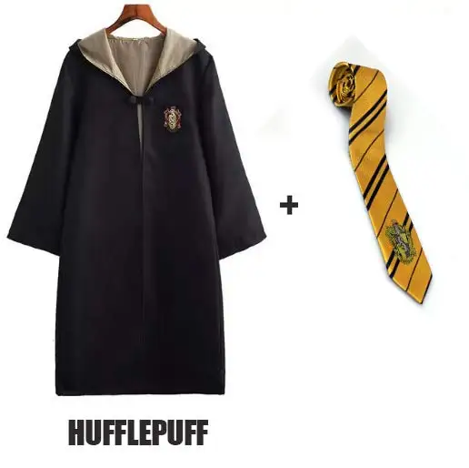 Robe Cape Cloak With Tie Scarf Wand Potter Glasses Ravenclaw Gryffindor Hufflepuff Slytherin Costume Adult Potter Cosplay - Цвет: Hufflepuff and Tie 3