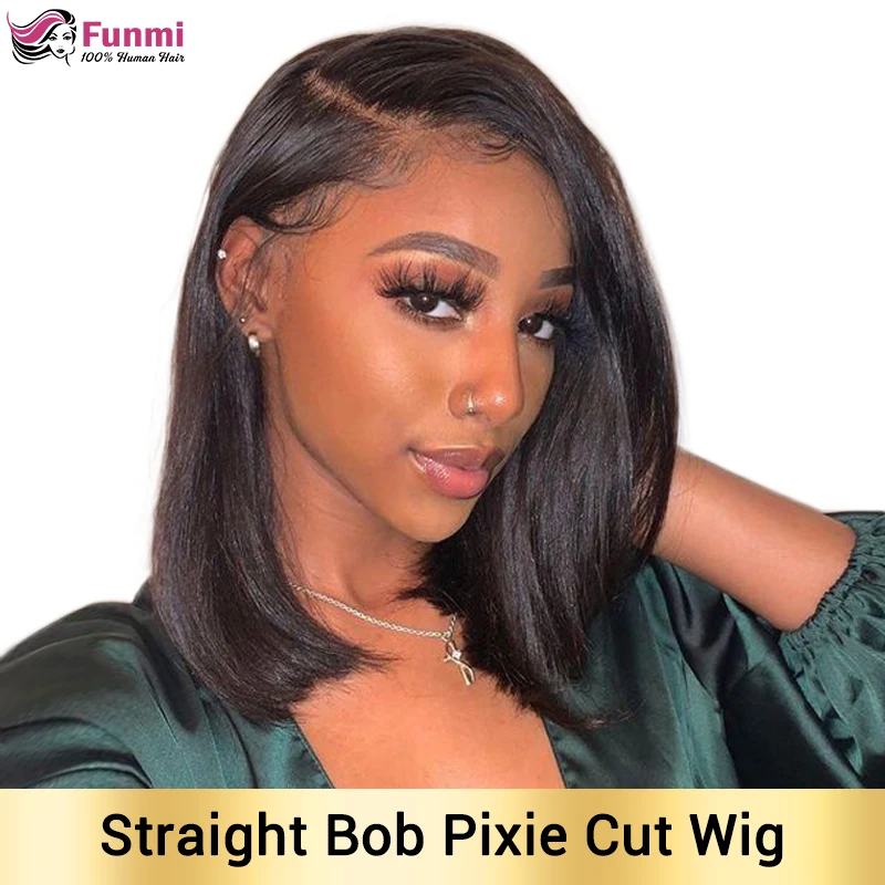 

Pixie Cut Wig Straight Short Bob Wig Malaysian Lace Front Human Hair Wigs Pre-Plucked With Baby Hair Human Hair Wigs For Women