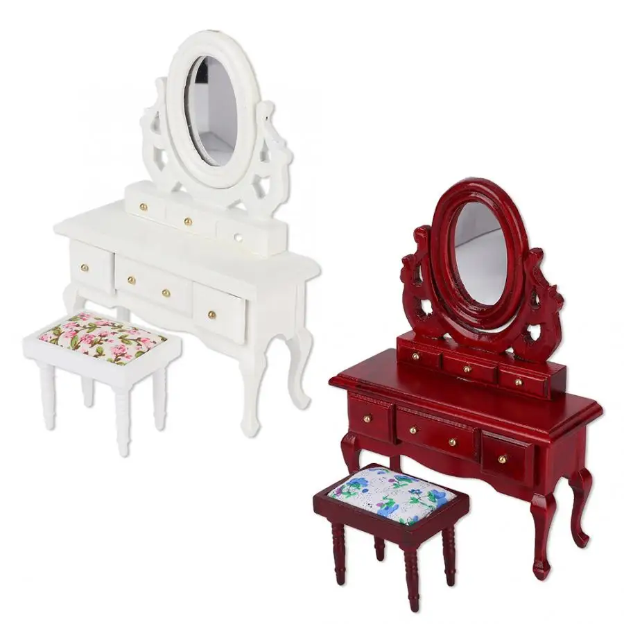 1/12 масштаб прекрасный туалетный столик стул зеркало Кукольный дом Миниатюрный Мебель Набор декораций кукольный домик, имитация игрушки аксессуары