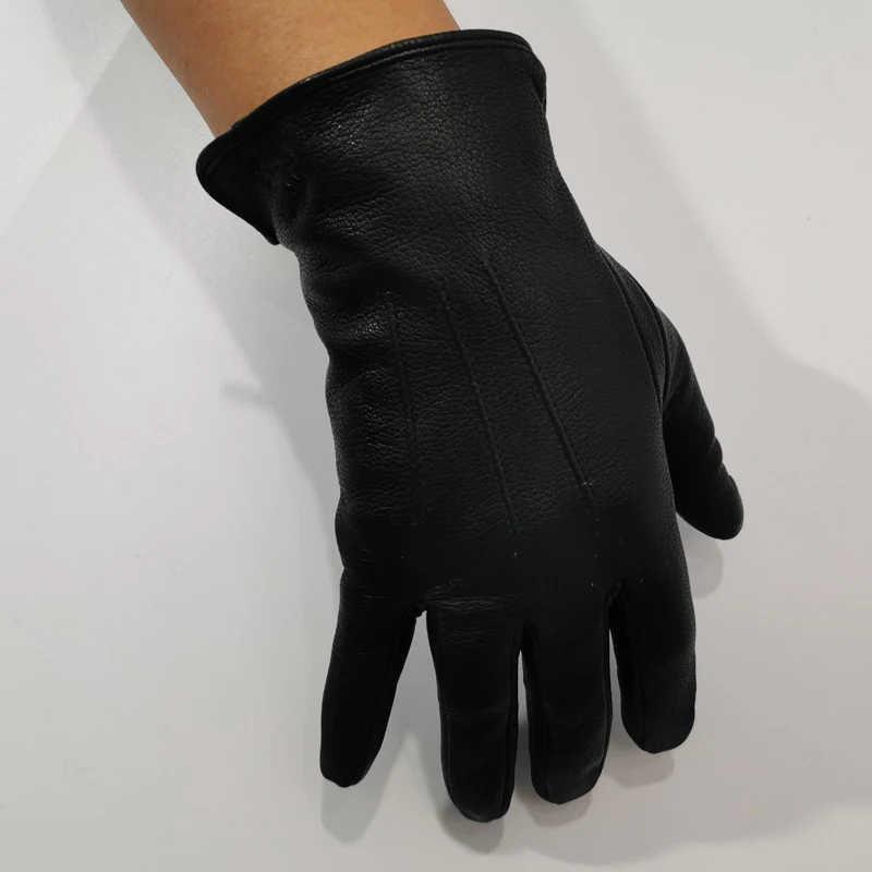Зимние перчатки женские кожаные перчатки оленья кожа утолщенная волна воды стиль кашемировая подкладка осень и зима теплые