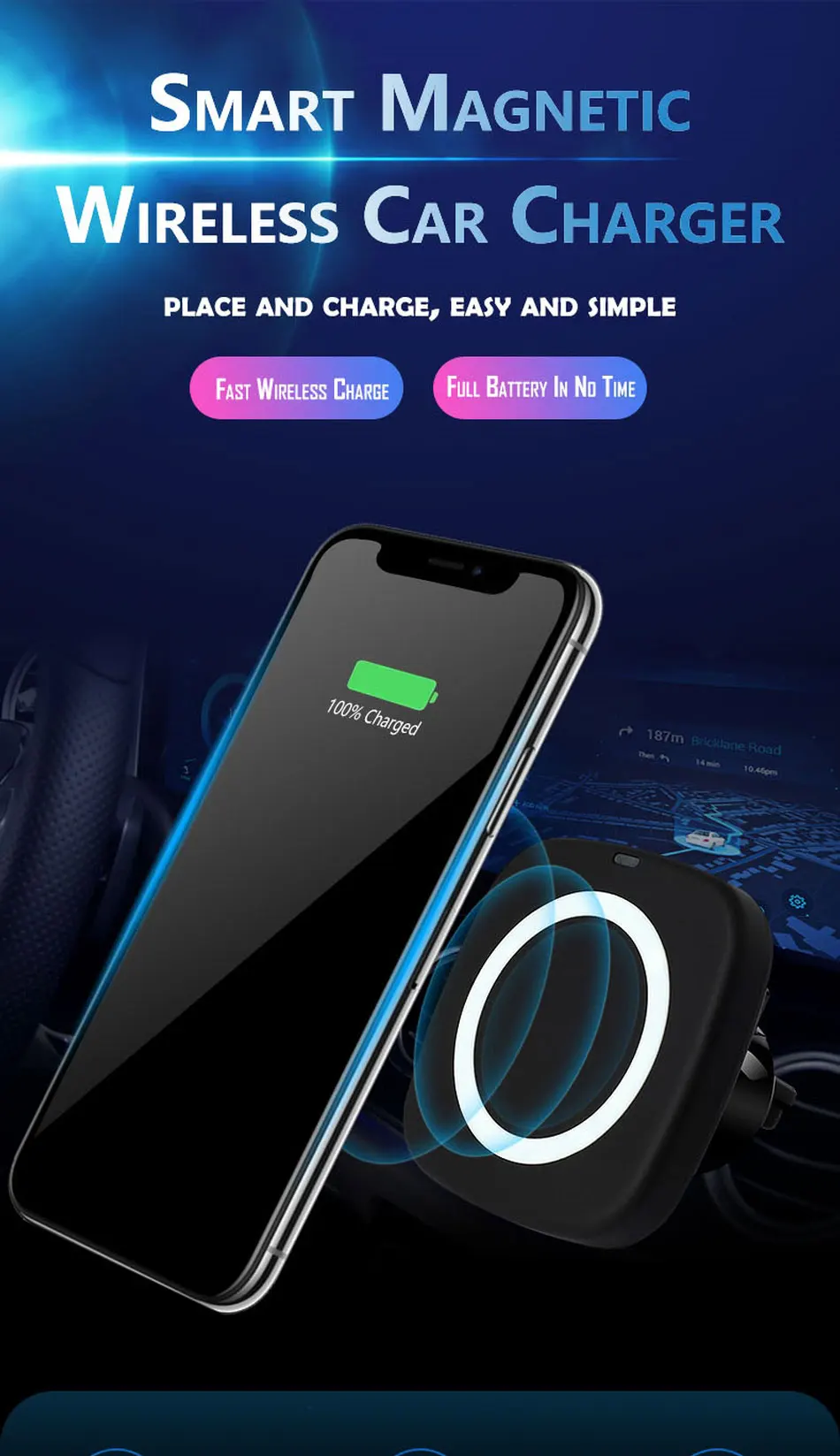 Qi магнитное автомобильное беспроводное зарядное устройство магнит для iPhone 10W Быстрое беспроводное зарядное устройство для телефона индукционное зарядное устройство для samsung
