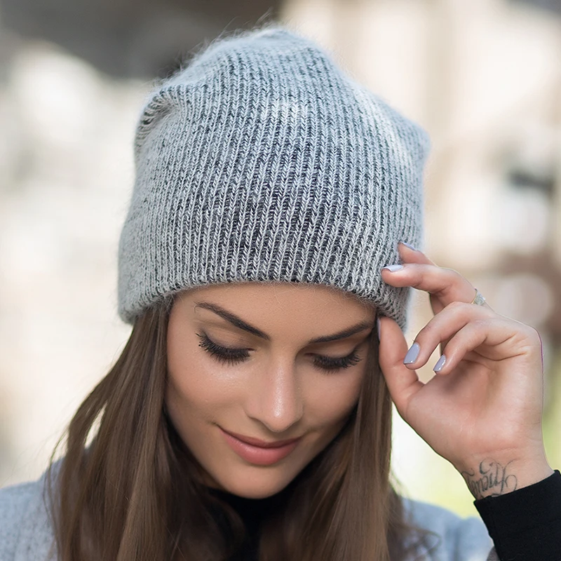 Women's Beanie Warm Hat Knit Cap Rabbit Mao Winter Headwear Women's Innocent Mini Hat Pure Color Cotton Cap Ski Warm Mask