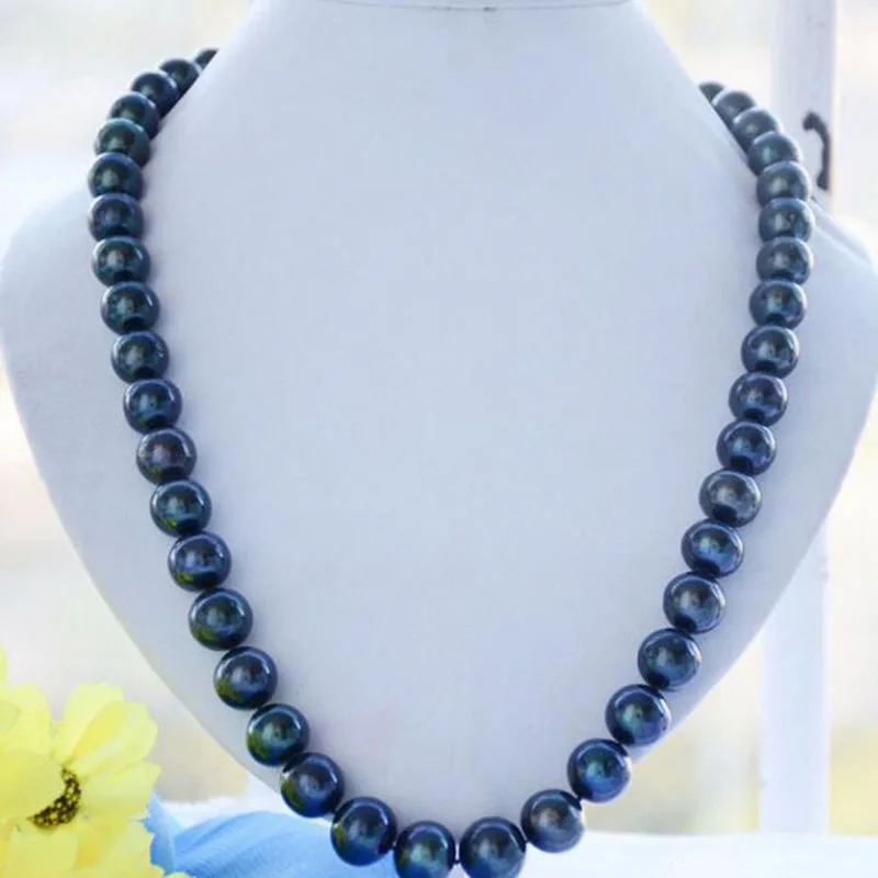 

FREE shipping 12mm ROUND Tahitian black Freshwater cultured PEARL NECKLACE jj