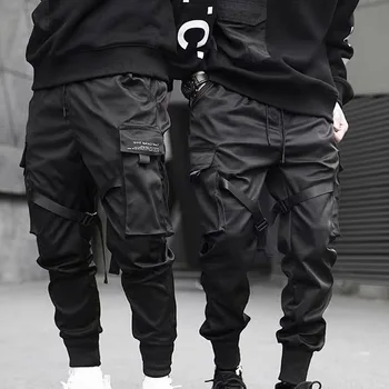 

Men Cargo Pants Ribbons Harem Joggers Harajuku Sweatpant Hip Hop Trousers FS99