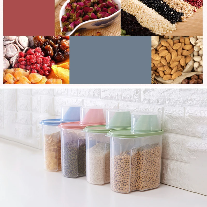 

Plastic Cereal Dispenser Sealed Crisper Grains Rice Nut Snack Tank Storage Box Transparent Kitchen Refrigerator Food Container