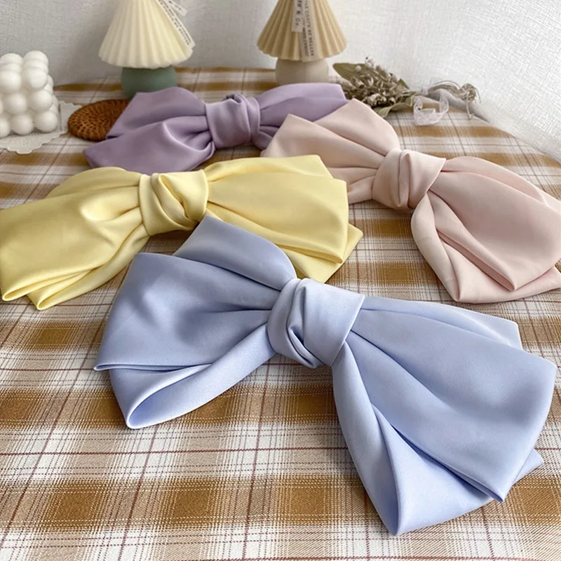 High Quatity Solid Color Big Bow Hairpins For Girl Popular Hair Clip For Women Sweet Two-layer Satin Hairgrip Hair Accessories