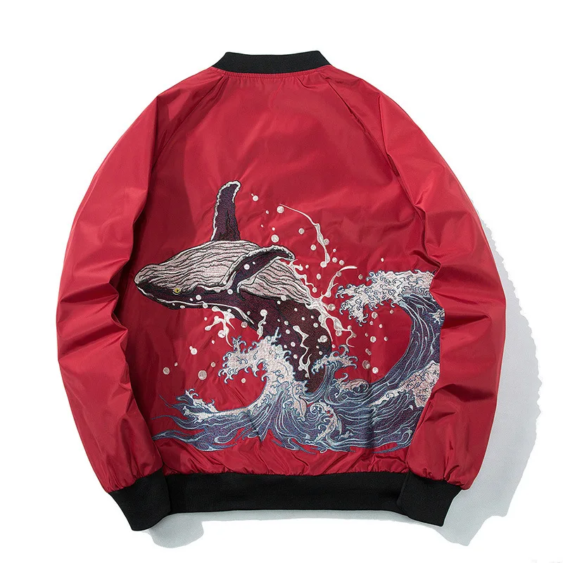 

Spring Men Tide Whale Embroidery Casual Stand Collar Jackets Men Fashion High Street Large Size Slim Thin Section Mens Jacket