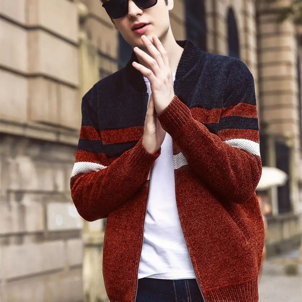 Осенне-зимний мужской Повседневный Кардиган свитер джемпер мужской зимний модный полосатый Карманный трикотажные изделия пальто свитер мужской MWK007 - Цвет: Black
