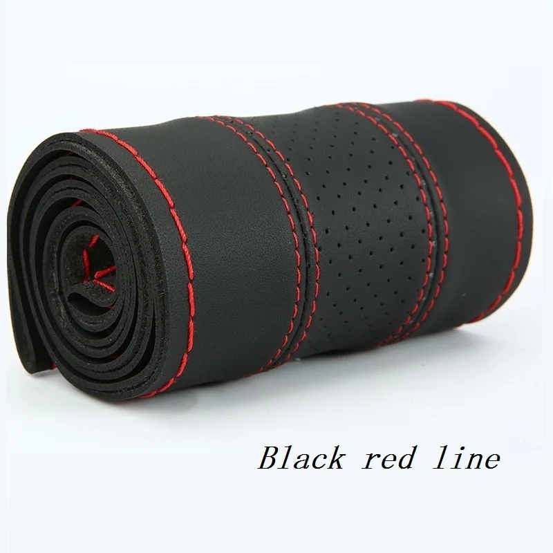 Black red line DIY автомобиля из микрофибры кожаный чехол на руль Оплетка на руль с иглой и резьбой аксессуары для интерьера - Название цвета: Black red line