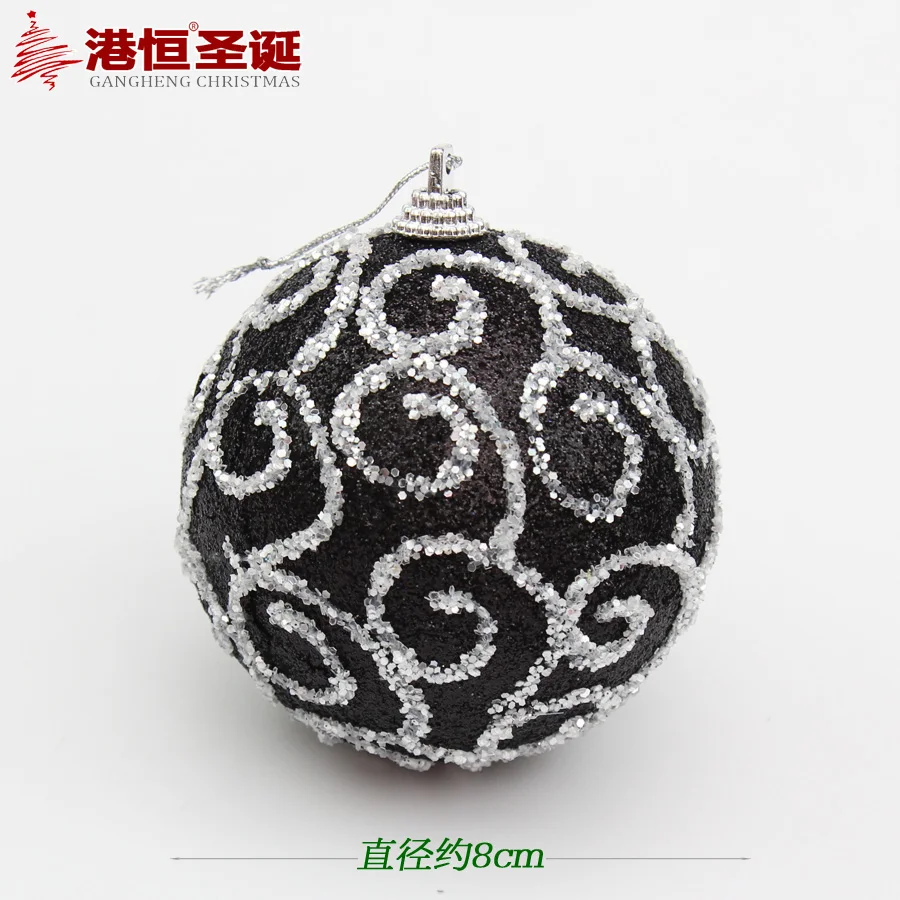 Украшение 8 см черный расписной Рождественский шар 10 см серебряный черный пузырь Рождественский шар - Цвет: 8CM