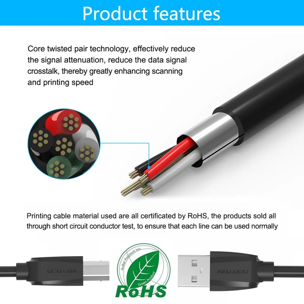 Vention A59 USB2.0 кабель для принтера супер высокая скорость USB2.0 папа-папа принтер порт кабель для передачи данных черный