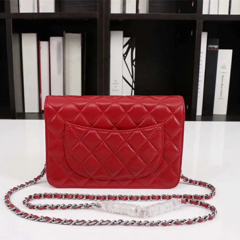 Luxury Brand Le Boy Bag Women Real Leather Lambskin Handbags Top Quality Designer Fashion Caviar Crossbody Messenger Chain Bags - Color: Red silver chain