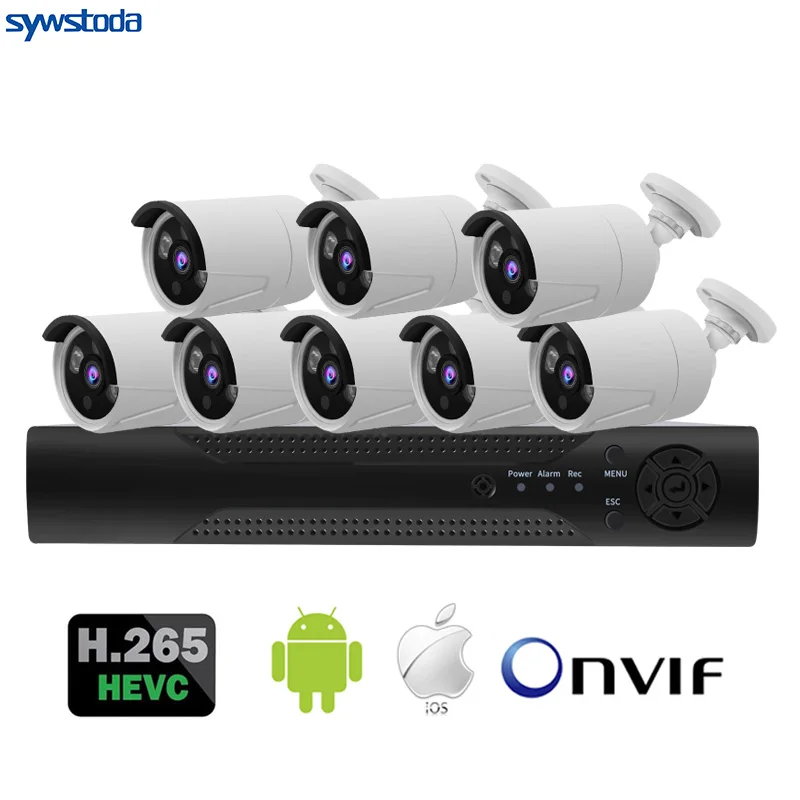 8CH NVR with 8Camera Система видеонаблюдения 4CH 5MP POE NVR 1080P POE IP камера ИК ночного видения детектор движения система видеонаблюдения - Цвет: 8CH NVR with 8Camera