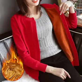 

New women's long-sleeved pullover sweater warm cardigan blouse velvet knitted cardigan female short sweater coat