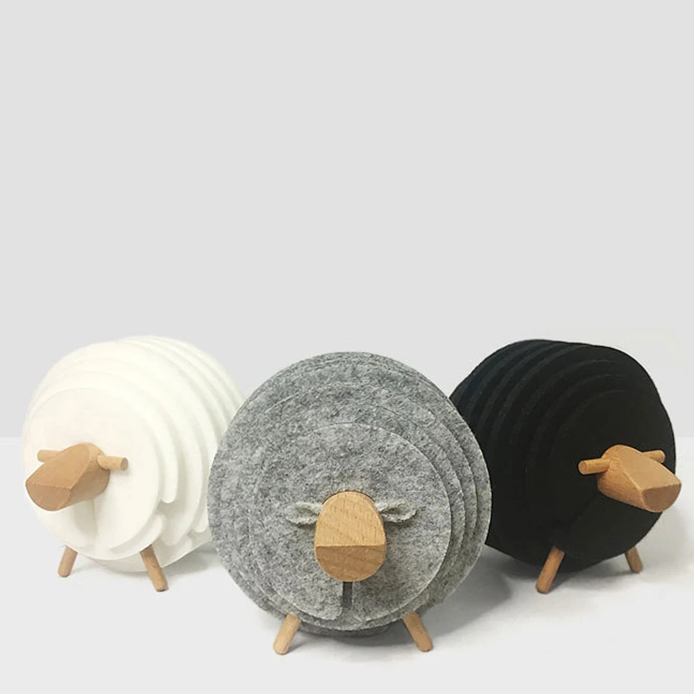 

Creative Round Coaster Home Office Anti Slip Heat Insulation Felt Cup Mats Decoration Ornament Simple Gift Sheep Deer Shape