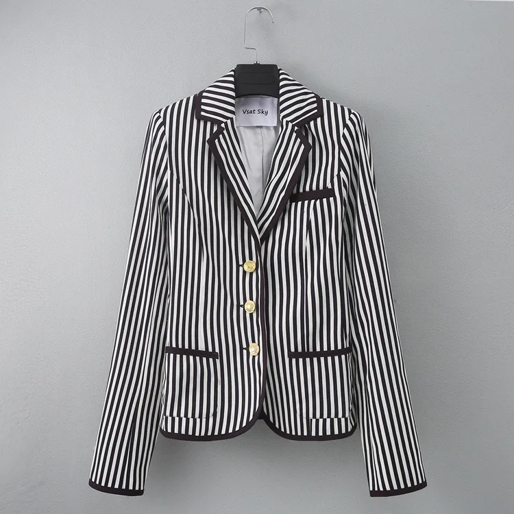 

Rp8 2018 Spring Clothing New Style by Age College Style Fold-down Collar Long Sleeve Stripes Small Suit Jacket Female Suit