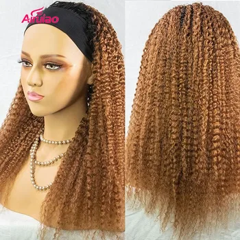 

Deep Wave Ombre Honey Brown Full Machine Made Human Hair Wig Brazilian Heandband Wig For Black Women Remy Can Make High Ponytail