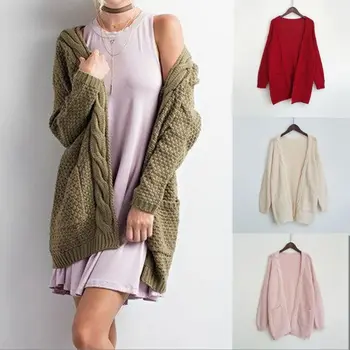 

Women's Retro Long Sleeve Open Front Chunky Warm Cardigans Cozy Sweater 2020 Hot Sale Solid Color Personality Wild