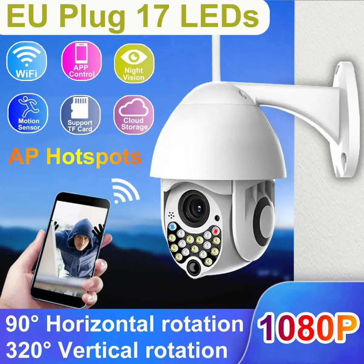 

Safurance 1080P PTZ IP Camera Outdoor Dome Wireless Wifi Security Camera IR Night Vision 17PCS Light Network CCTV Surveillance