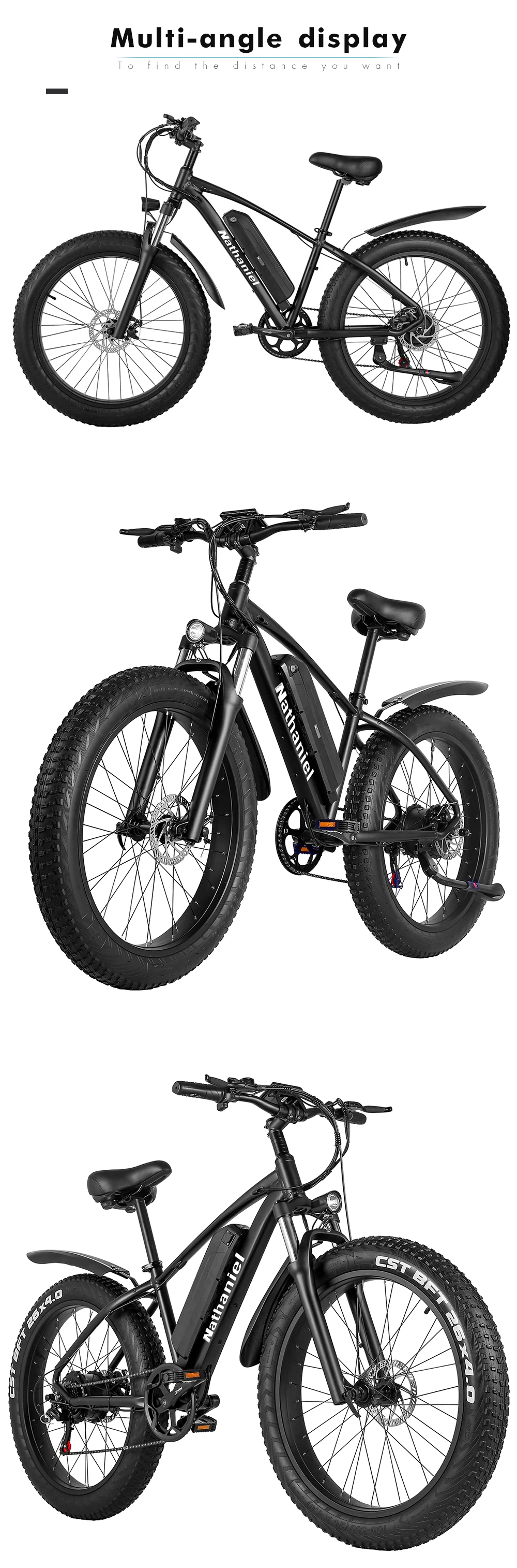 Electric Bike 26''Fat Mountain Bike 1000W Adult ebike 48V 17Ah Lithium Battery 4.0 Tire Men's Electr Bicycle Cruiser Snow e-bike