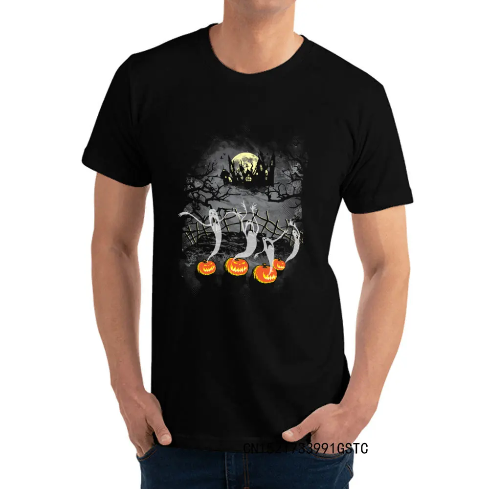 

Design Ghosts of Halloween Round Collar T-shirts Summer Autumn Tops T Shirt Short Sleeve for Men Graphic All Cotton T Shirts