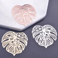 6pcs Rose gold Color Monstera deliciosa Liebm Charms Silver plated leaf Thin Charm Earring Brass Pendant Jewelry DIY Earring