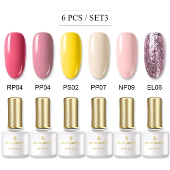 

BORN PRETTY 6Pcs Gel Polish Kit Soak Off Nail Art Gel varnish Sequins Rose Gold White 2 Bottles Nail Color Gel Nail Varnish