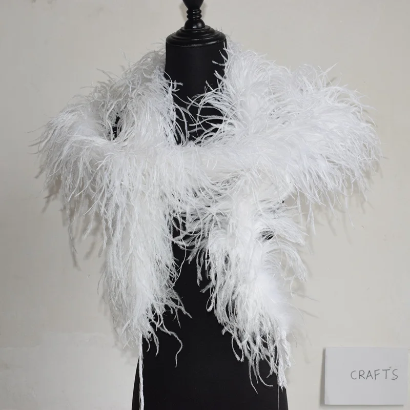 5 Ply Beautiful 2 m 1 strip white Ostrich Feathers Boa Quality fluffy Costumes / Trim for Party / Costume / Shawl / Available