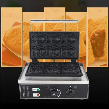 

220V/110V Commercial Taiyaki Machine Korean Small Fish Cake Machine Fish-Shaped Grill Six Strip Small Fish Machine Food Mould