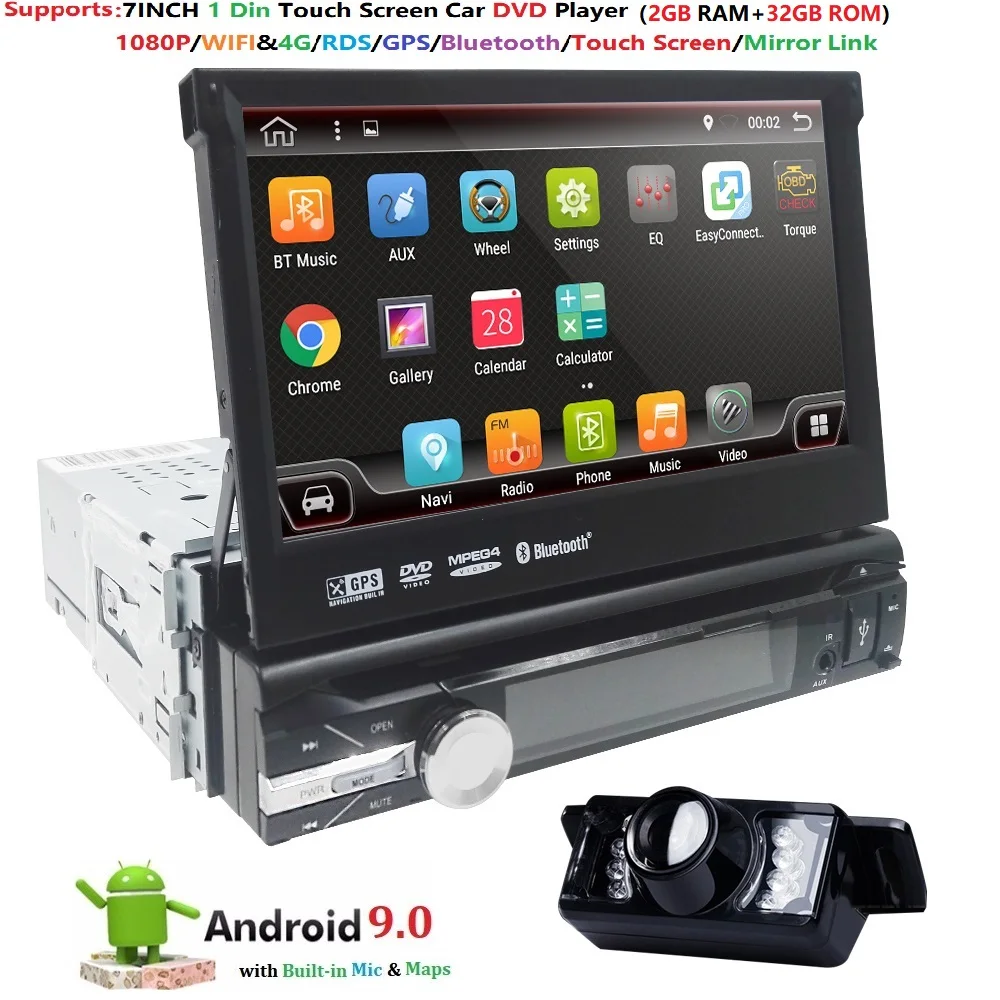 Best Universel 1 din 7‘’Android 9.0 Quad Core  DVD  GPS navigation 2GB RAM  32GB ROM Support Wifi,OBD2,DAB,DVR,Free camera,map 1