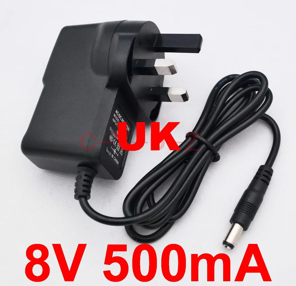 50PCS 8V 500mA AC 100V-240V Converter Switching power adapter DC 8V 500mA 0.5A Supply UK Plug DC 5.5mm x 2.1mm