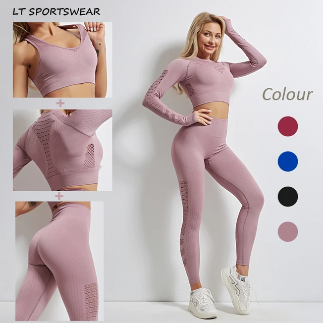 Women's Sports Set High Waist Set Gym Workout Set Sports Outfit For Woman  Long Sleeve Crop Top + Leggings Ladies Gym Clothes : : Fashion