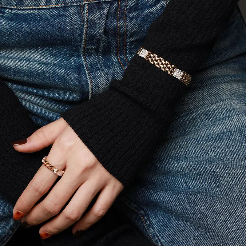 Brass With 18K Gold AAA Zircon Watch Band Statement