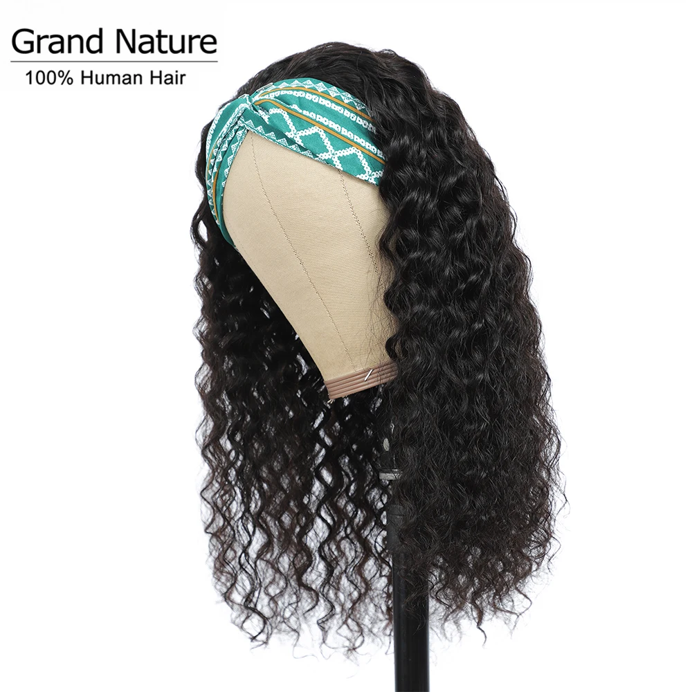 malaysian deep wave Headband wig Human Hair With Free Random Bands No Gel Glueless Remy 10-24inch 200% curly human hair wig