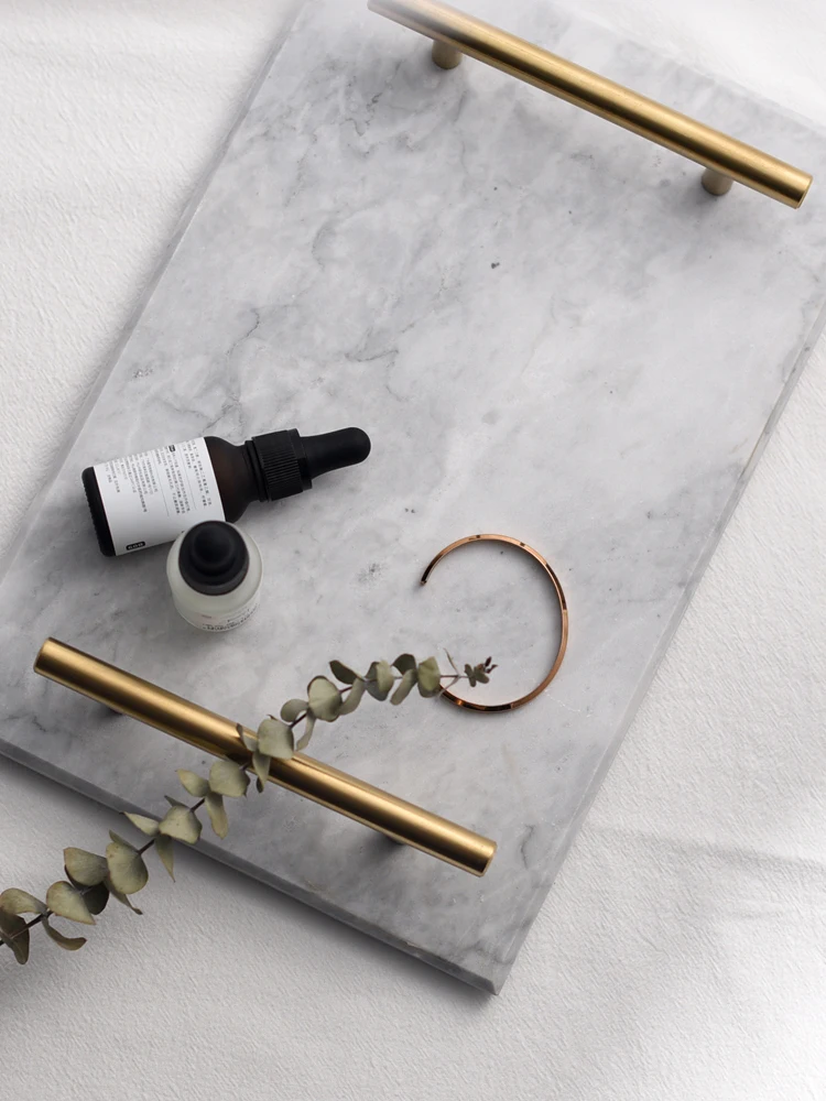 Nordic Home Decor Light Luxurious Natural Marble Jewelry Storage Tray With Gold Handle Trinket Ring Plate Wedding Gift 4