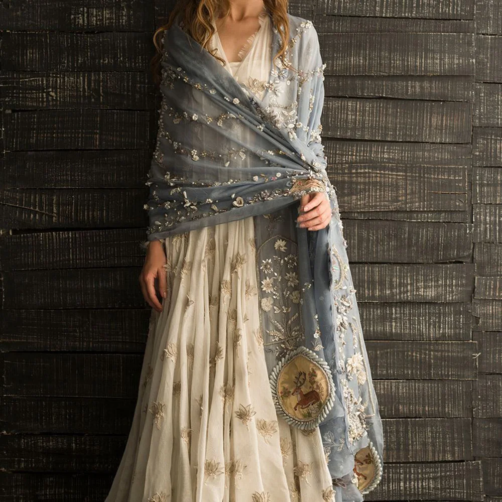 

Retro Bohemian Scarves Women Mesh Scarf Floral Long Embroidery Designer Fashion Beach Vintage (not include the dress Only Scarf)