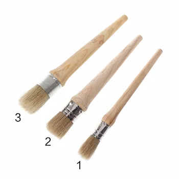 

20/25/30mm Round Long Chalk Paint Wax Brush Natural Bristles Wooden Handle Painting Waxing Furniture Stencils