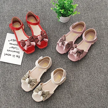 

Summer Bow children'shoes Girl Soft Princess Shoes Patent leather Soft Bottom Sandals 4-12T