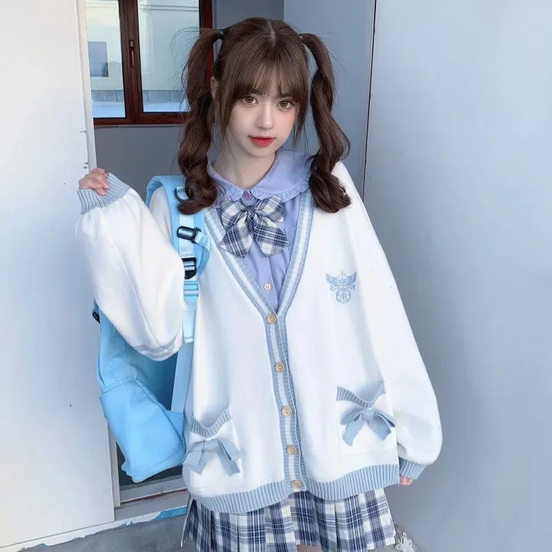 Japanese School Uniform Japanese Girls Loli V-neck JK Uniforms Cute Sweet Sweater Jackets Cardigan Women Student School College Style Cosplay Costumes