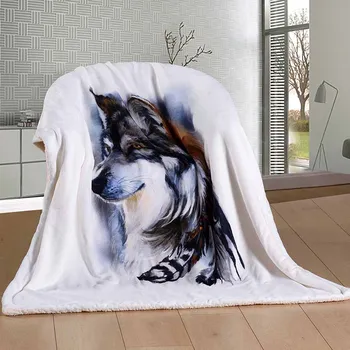 

Thick Animals Wolf Blanket High Quality Winter Cotton Wool Modern Blanket On Bed Sofa Home Throw Bed Cover Bedspread